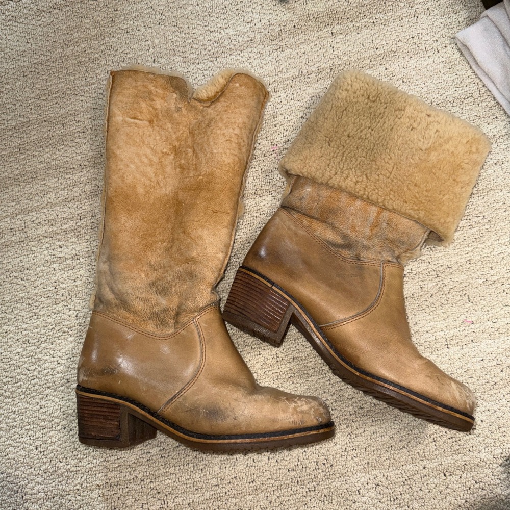 1970s Blondo for L.L. Bean shearling-lined leather and suede boots Tan 10 - Picture 11 of 13